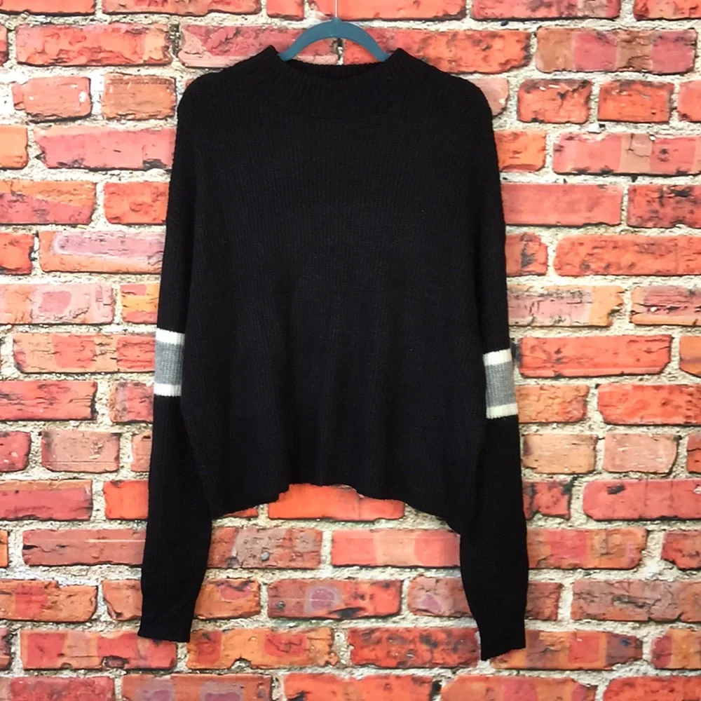 Revolve John + Jenn Black Varsity Stripe Mock Neck Sweater - Picture 3 of 13